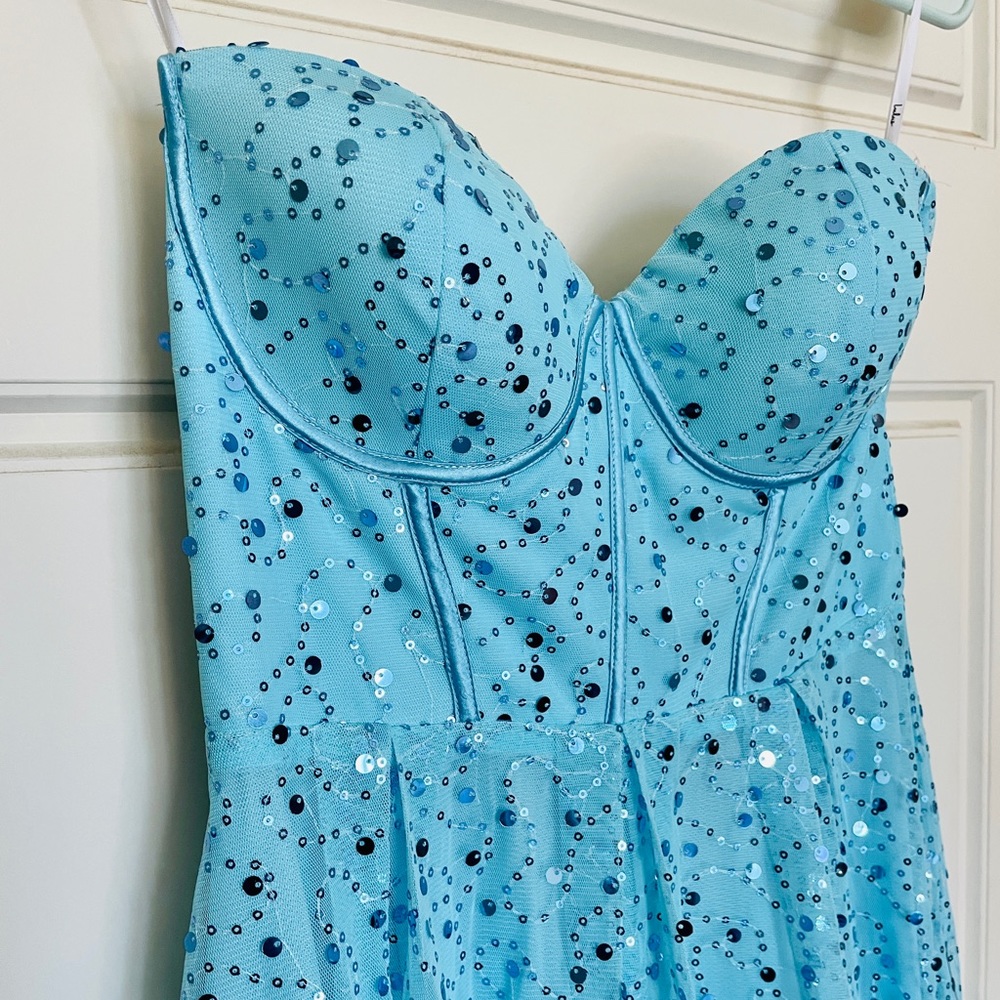 Lulus Turquoise Sequin Corset Top Prom Dress